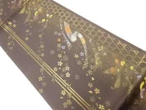 未使用品　竹笹に牡丹模様織出し袋帯